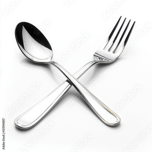 Obraz na płótnie Fork and knife with stainless steel spoon on a clear white background for dining or kitchen setting w salonie