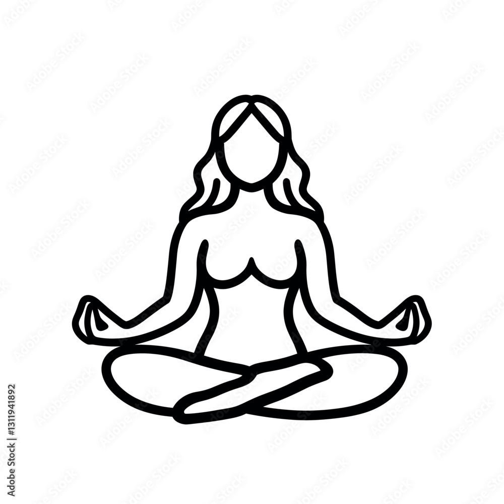 Woman meditating, simple, white background, black line, line icon style
Woman meditating, simple, white background, black line, line icon style