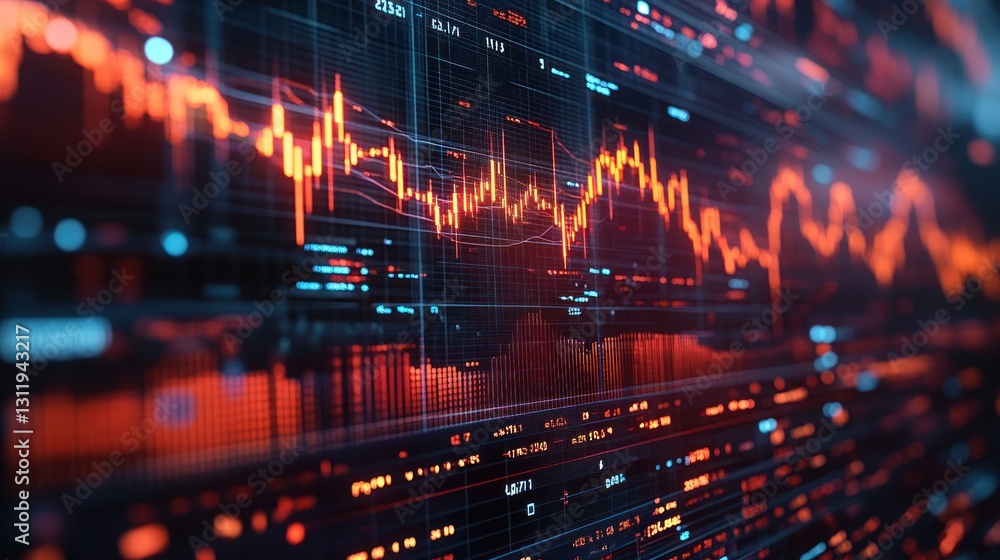 Obraz premium Financial data display with fluctuating charts