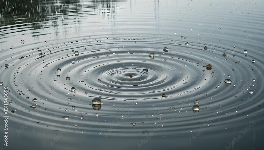 Fototapeta premium Raindrops Creating Ripples on a Calm Lake