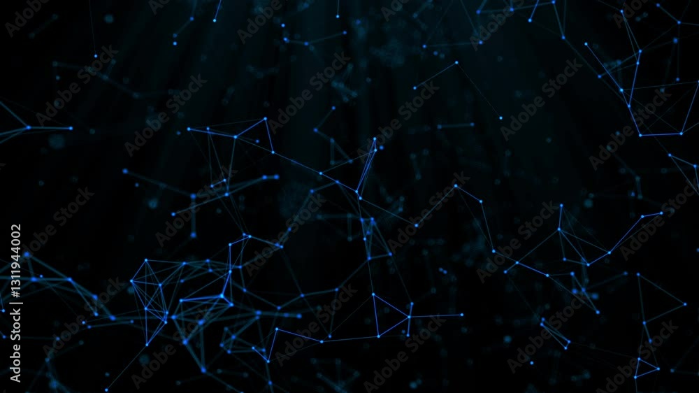 Internet of things connection science effect. Blue digital network plexus blockchain technology connecting dot network web abstract on black background Internet of things connection science effect. Blue digital network plexus blockchain technology connecting dot network web abstract on black background