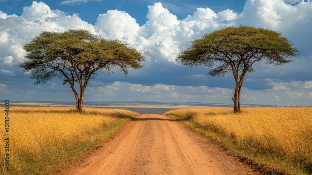 A sun-kissed dirt path meanders through an expansive, verdant field, bordered by lush grass stretching to the horizon. Sunlight dances across the scene, casting gentle shadows that add depth and warmt A sun-kissed dirt path meanders through an expansive, verdant field, bordered by lush grass stretching to the horizon. Sunlight dances across the scene, casting gentle shadows that add depth and warmt