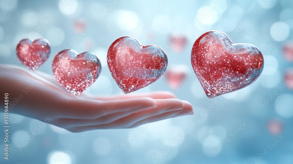 Obraz premium Floating hearts held by a hand