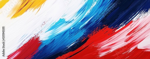 Colorful red- white and blue abstract background with paint strokes and brush texture. Bright color background for design and banner.