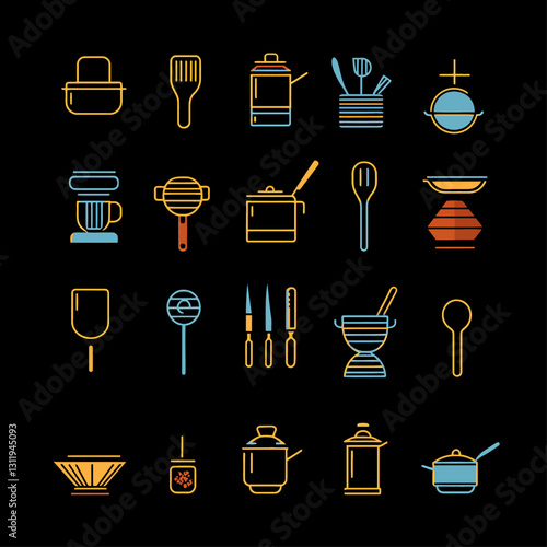 Kitchenware Outline Icons: Cooking Tools, Utensils, Culinary Arts Design