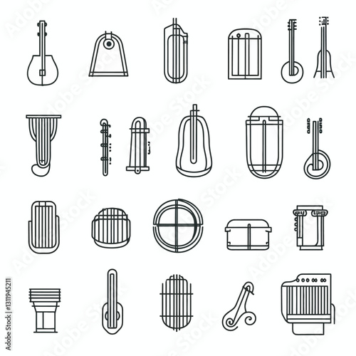 Minimalist Musical Instrument Outline Pattern on White Background Design