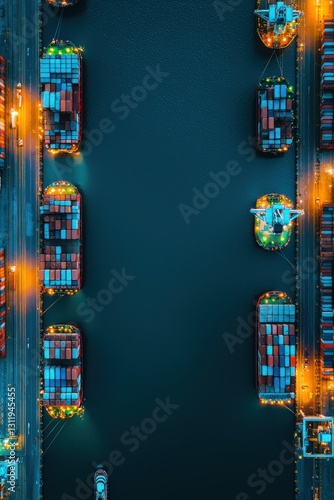 A clean futuristic harbor with automated cargo systems.