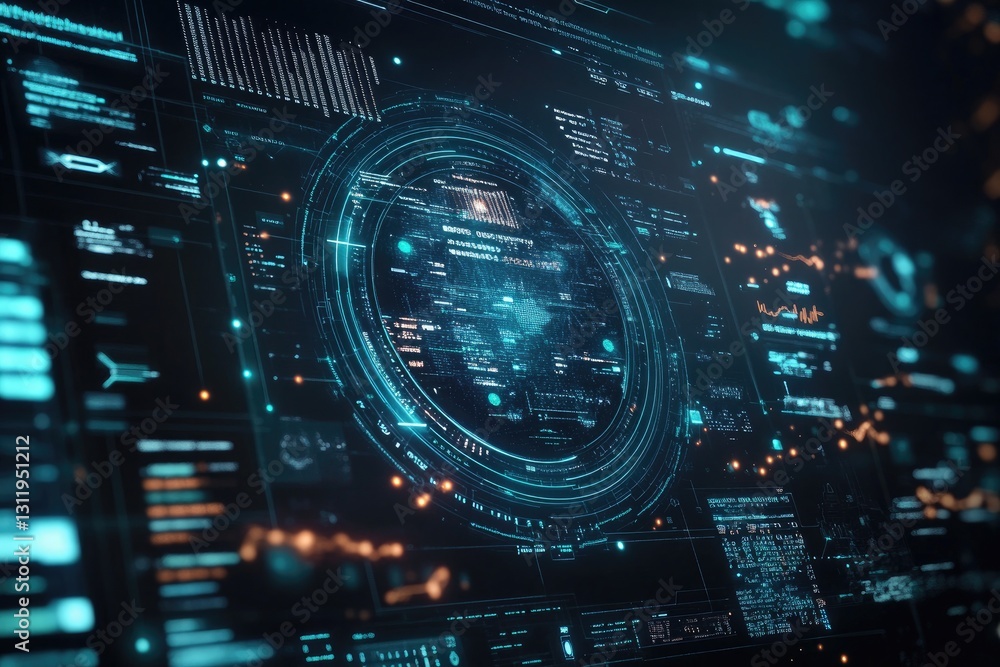 Futuristic Technological Interface Digital Data Display Screen Showing Complex Algorithms and Network Connections Futuristic Technological Interface Digital Data Display Screen Showing Complex Algorithms and Network Connections