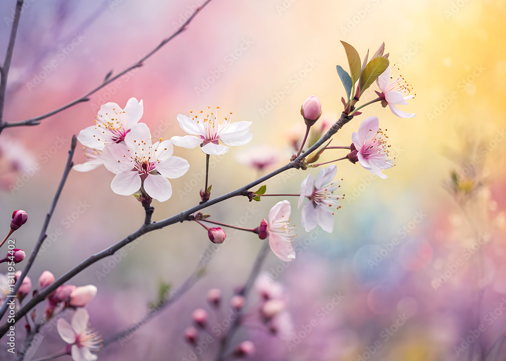 A light spring background with soft pastel shades of green and pink creates a gentle and cozy atmosphere. A light spring background with soft pastel shades of green and pink creates a gentle and cozy atmosphere.