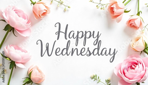 Elegant Floral Composition with Happy Wednesday Text