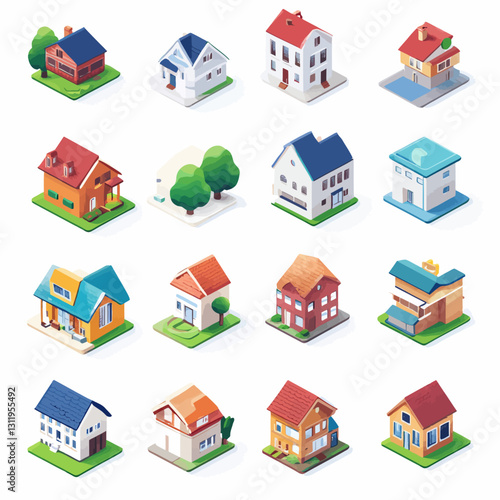 Isometric Houses Set: Real Estate, Architecture, and Community Collection