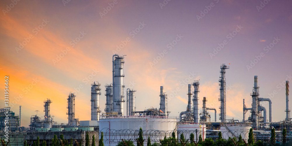 Fototapeta premium Oil and Gas Industrial zone,The equipment of oil refining,Close-up of industrial pipelines of an oil-refinery plant,Detail of oil pipeline with valves in large oil refinery.