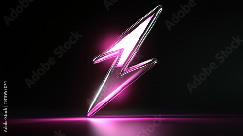 A glossy silver pink lightning bolt, metal material