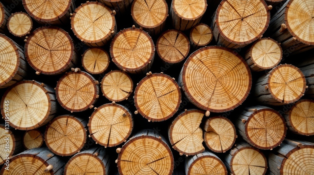 A Stack of Circularly Sawn Logs Displaying a Detailed Cross-Section of the Wood Grain A Stack of Circularly Sawn Logs Displaying a Detailed Cross-Section of the Wood Grain