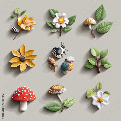 Clay Flowers and Insects Arrangement: Nature, Garden, Fantasy, and Whimsy