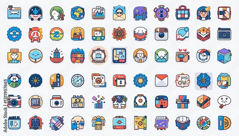 Fototapeta premium Creative icons showcase graphic design studio digital art modern environment aesthetic viewpoint