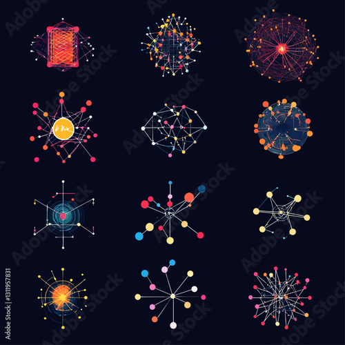 Abstract network connections form diverse digital technologies and designs