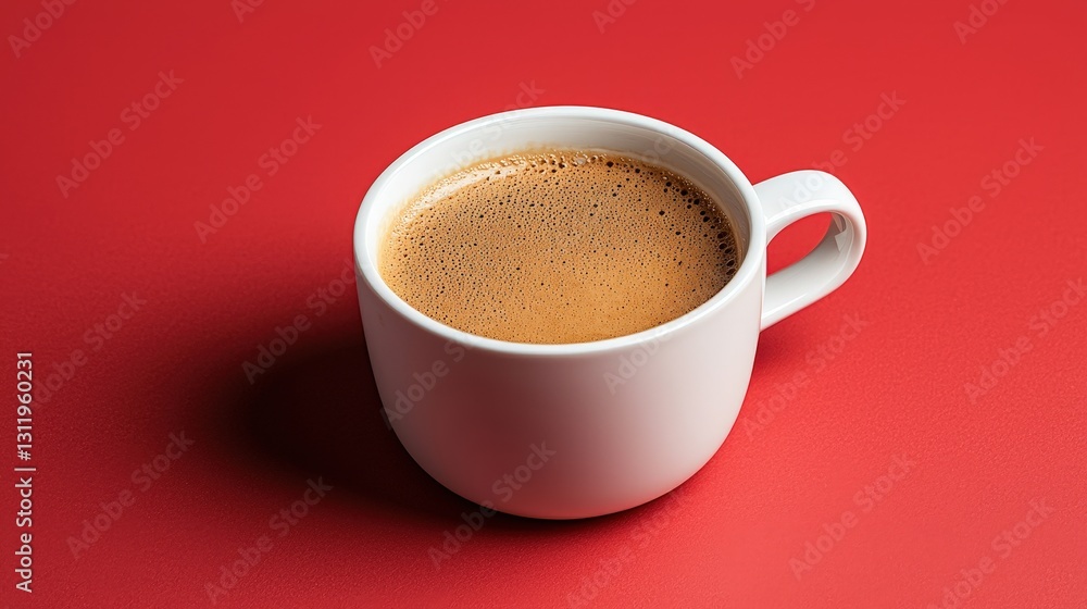 Fototapeta premium White cup of espresso coffee on red background.