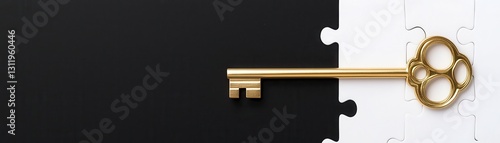A golden key rests on a contrasting black and white background, symbolizing access, solutions, and unlocking potential.