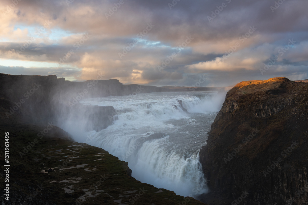 Fototapeta premium Iceland – Breathtaking Gullfoss Waterfall at Sunset