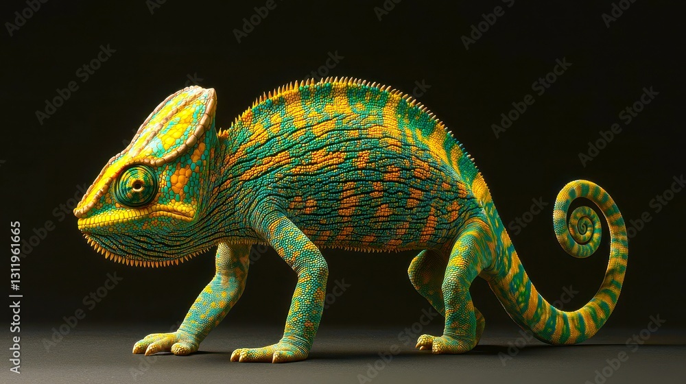 Vibrant Chameleon with Colorful Patterns and Intricate Details