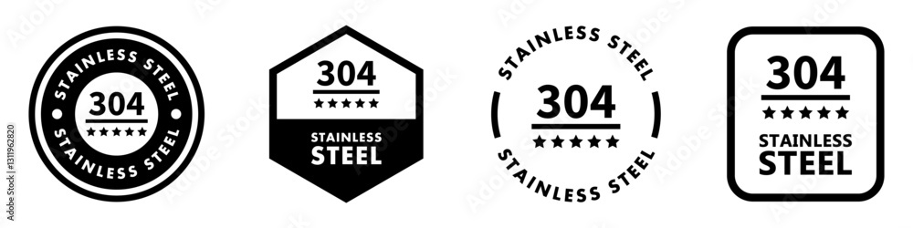 Stainless Steel 304. Rust resistance stickers isolated on white. Stainless Steel 304. Rust resistance stickers isolated on white.