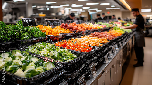 Vibrant fresh produce displayed in a modern, upscale setting.