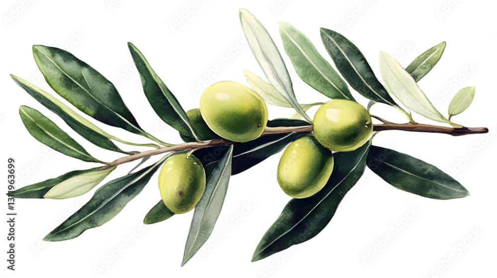 Olive Branch with Green Olives Isolated on White Olive Branch with Green Olives Isolated on White