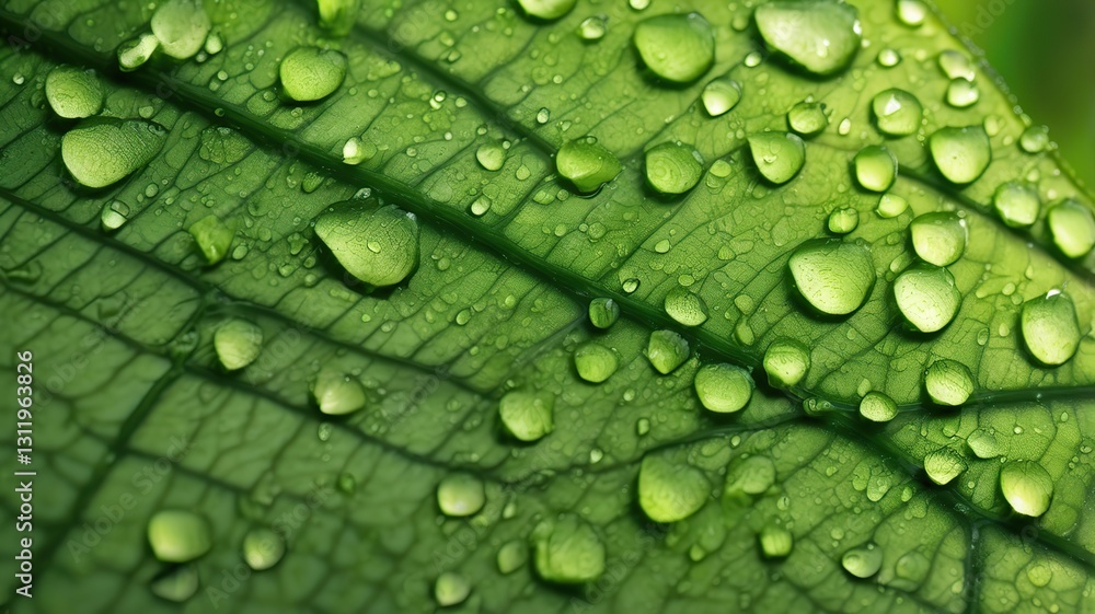 Fresh Dewdrops on a Lush Green Leaf Fresh Dewdrops on a Lush Green Leaf