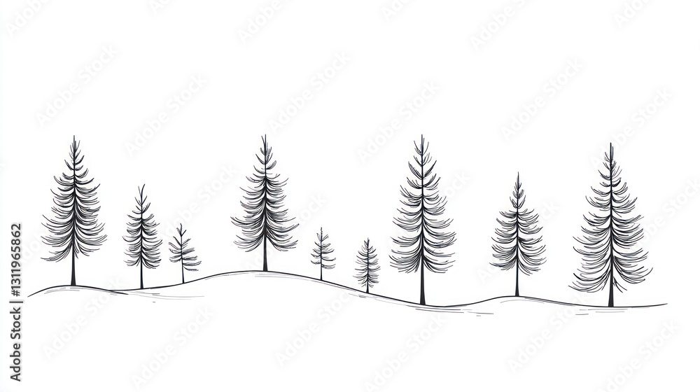 Fototapeta premium Hand drawn winter forest landscape