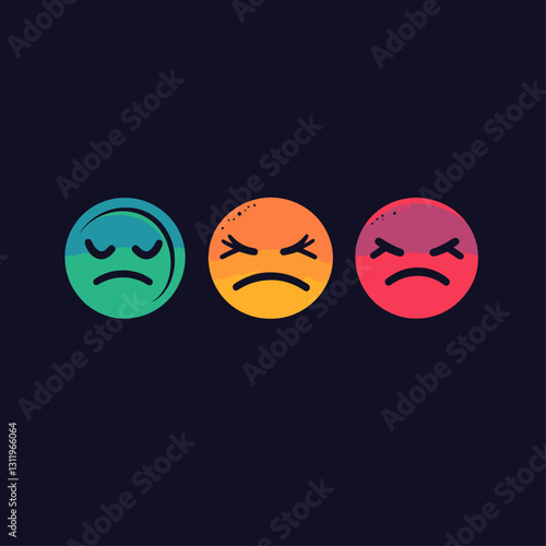 Three Mood Icons: Sad, Angry, and Frustrated Emotions on Dark Background