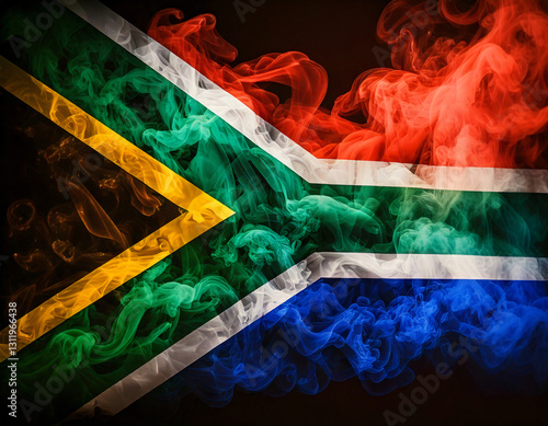Abstract colorful smoke south africa flag background