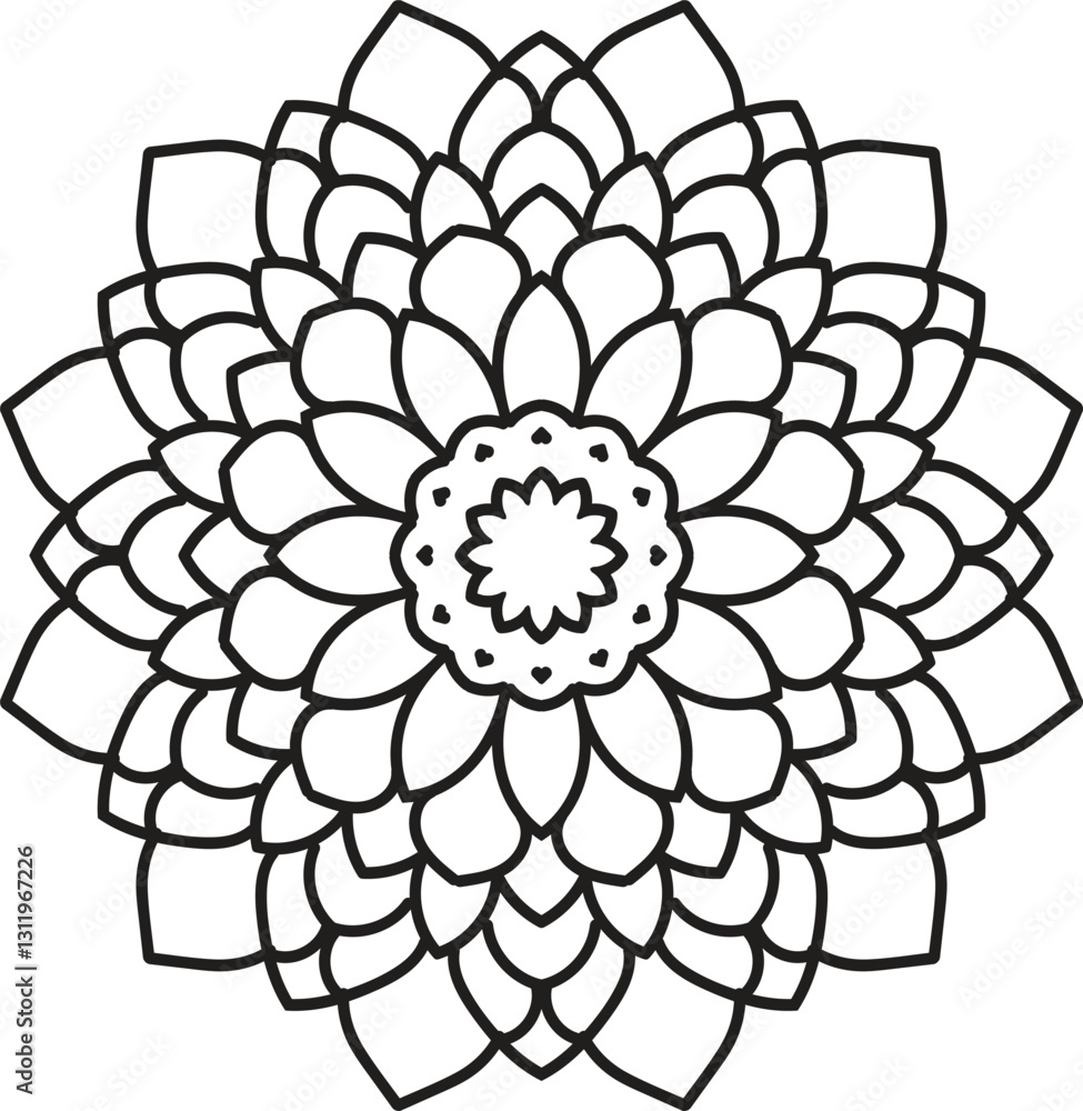 Mandala: Intricate black and white floral mandala, a symbol of spiritual and meditative design. Mandala: Intricate black and white floral mandala, a symbol of spiritual and meditative design.