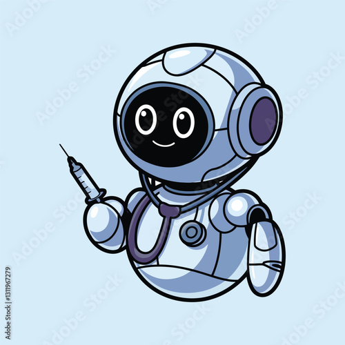 Medical Robot Assisting In Healthcare Vector, AI In Medicine, Smart Technology, Future Healthcare, cute robot, syringe, heart 