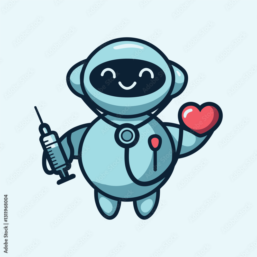 Medical Robot Assisting In Healthcare Vector, AI In Medicine, Smart Technology, Future Healthcare, cute robot, syringe, heart Medical Robot Assisting In Healthcare Vector, AI In Medicine, Smart Technology, Future Healthcare, cute robot, syringe, heart
