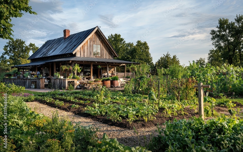 A farm-to-table restaurant with locally sourced ingredients, representing sustainable food systems and ecology A farm-to-table restaurant with locally sourced ingredients, representing sustainable food systems and ecology