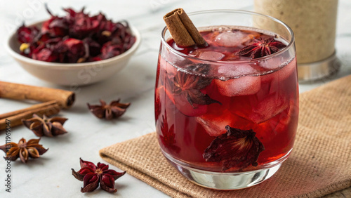 Refreshing sorrel drink with hibiscus and spices, served over ice