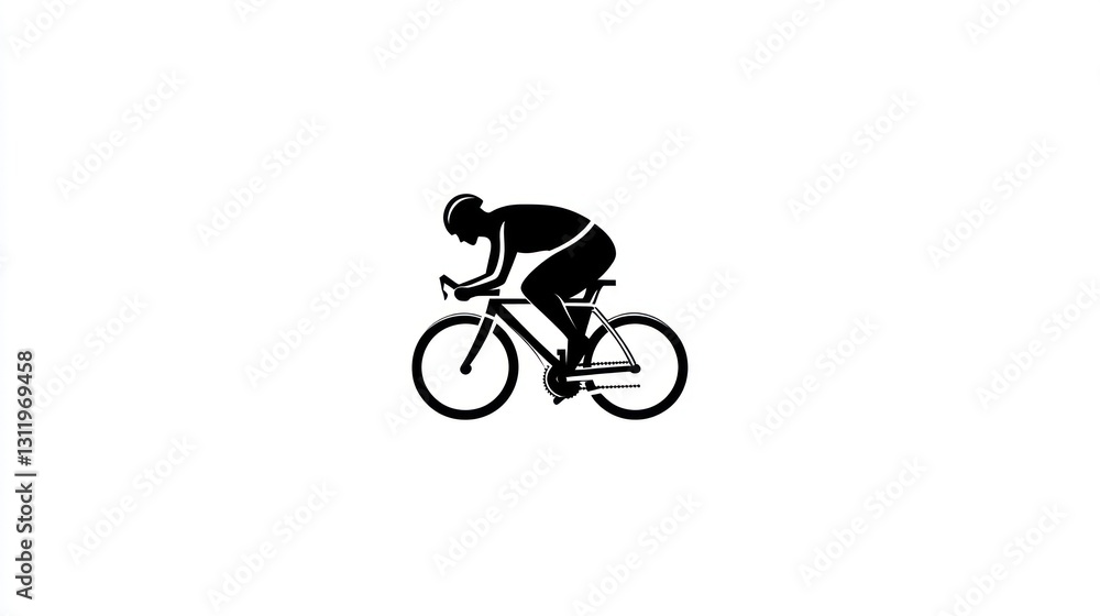 Silhouette of cyclist racing, dynamic action, white background, sporty Silhouette of cyclist racing, dynamic action, white background, sporty