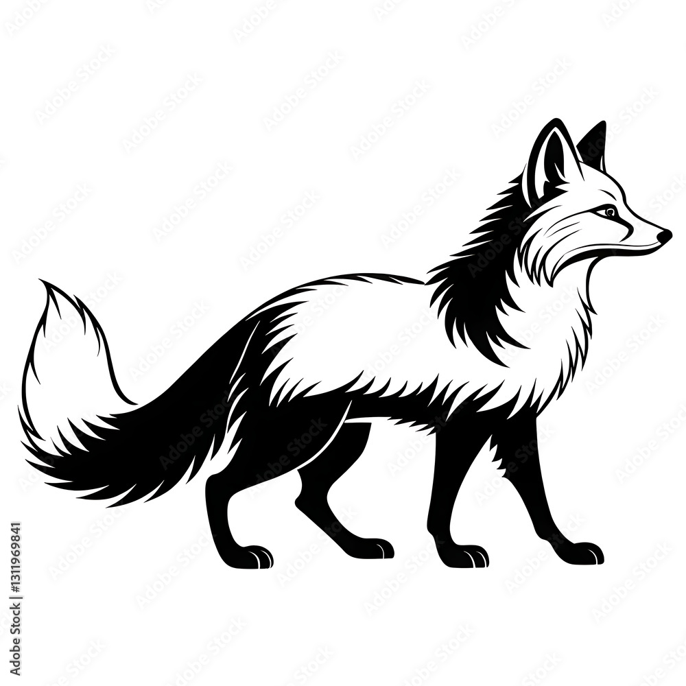 Obraz premium An elegant Arctic Fox silhouette icon set against a clean white background. 