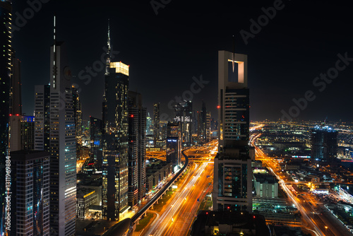 Dubai Cityscape at Night – A Stunning Urban Glow in the Desert..