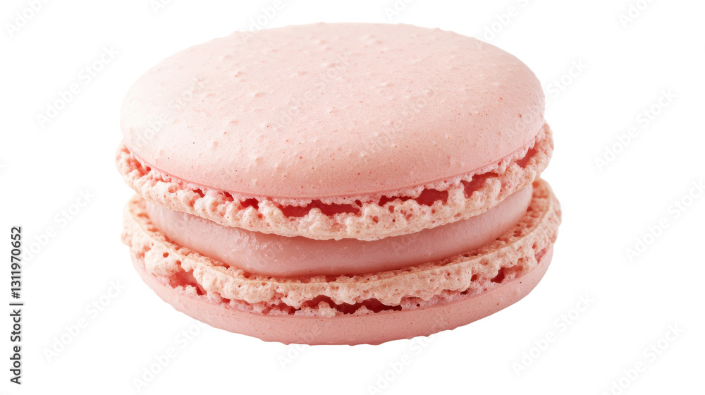 Pink macaron with creamy filling on a black background. Pink macaron with creamy filling on a black background.