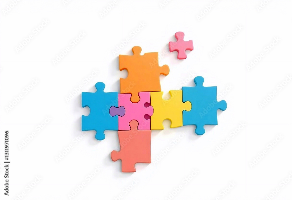 Assembled colored puzzles on a white background Assembled colored puzzles on a white background