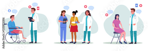medical staff hospital patients doctors nurses advising diagnosing illustration clinic professional workers