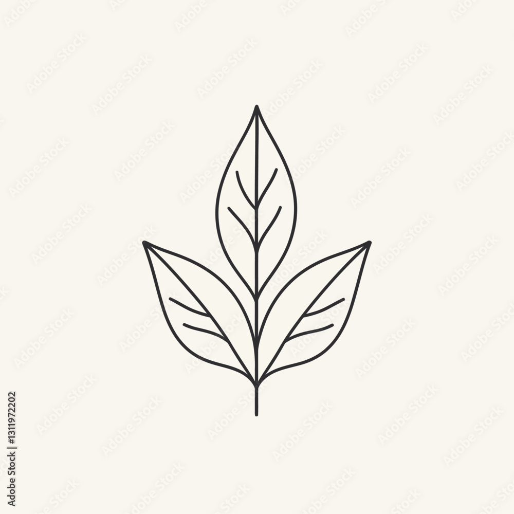 Minimalist Leaf Line Art Design on Cream Backdrop, Botanical Illustration Minimalist Leaf Line Art Design on Cream Backdrop, Botanical Illustration