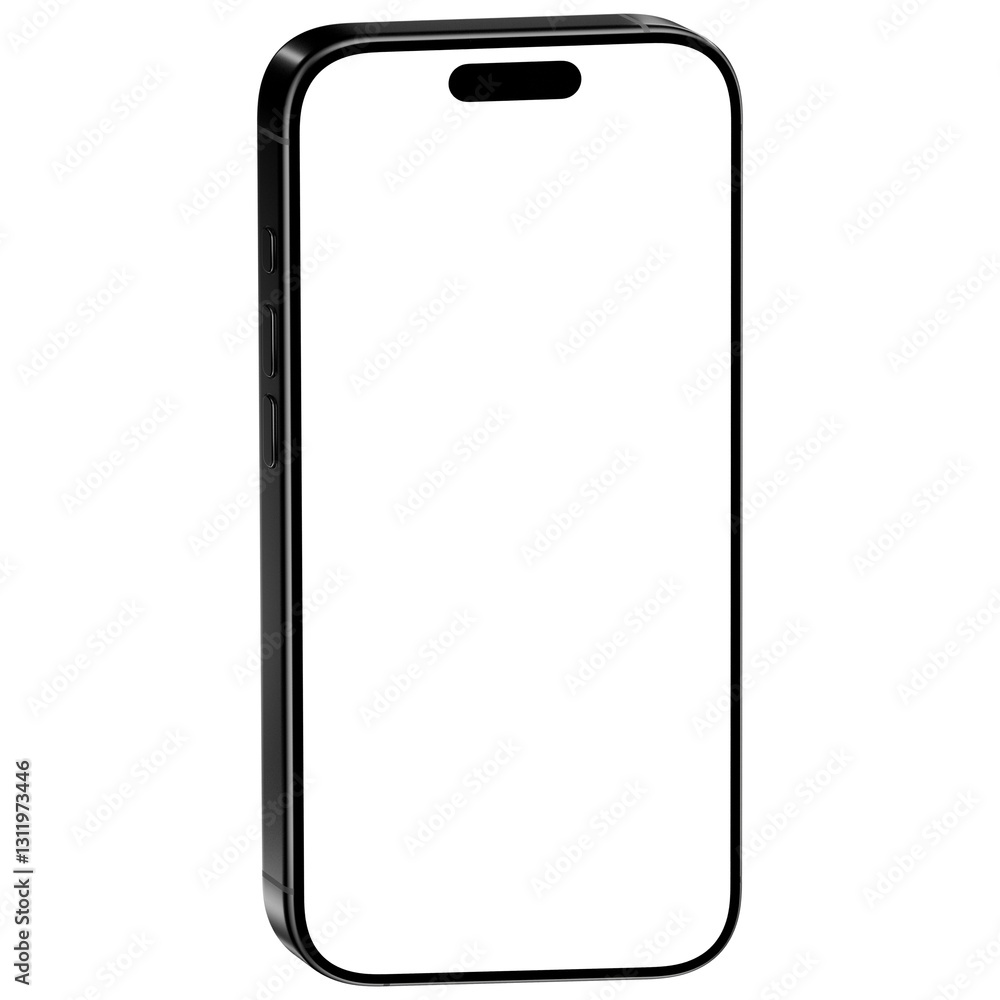 Photo of smartphone without background. White screen. Black titanium color. Template for mockup Photo of smartphone without background. White screen. Black titanium color. Template for mockup