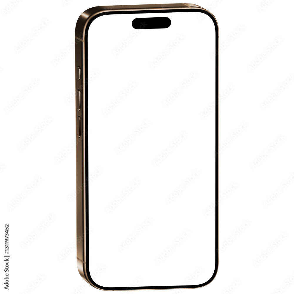 Photo of smartphone without background. White screen. Desert titanium color. Template for mockup Photo of smartphone without background. White screen. Desert titanium color. Template for mockup