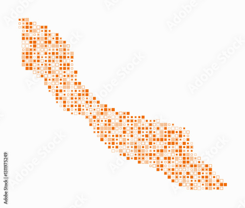 Curacao, shape of the country built of colored cells. Digital style map of Curacao on white background. Small size square blocks. Simple vector illustration.