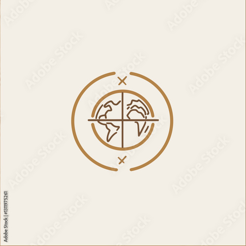 Minimalist earth icon in neutral tones representing global navigation