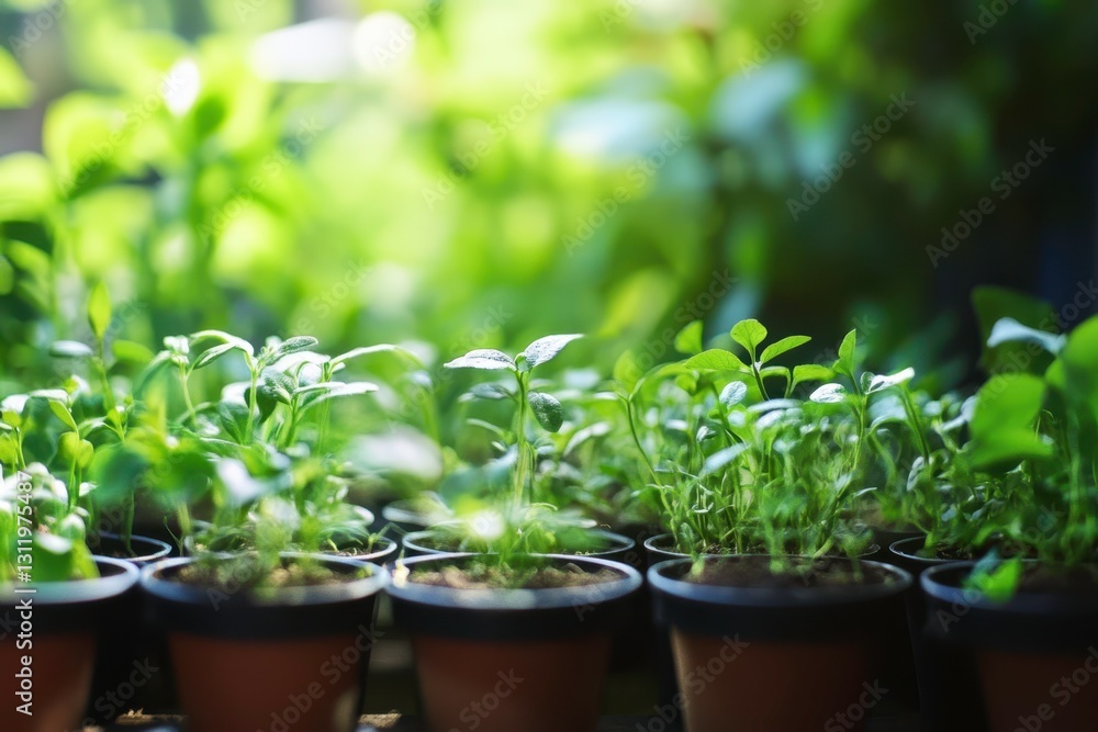 Growing seedlings in pots indoors under artificial light, symbolizing new life, sustainability and environmental consciousness for earth day or spring planting Growing seedlings in pots indoors under artificial light, symbolizing new life, sustainability and environmental consciousness for earth day or spring planting