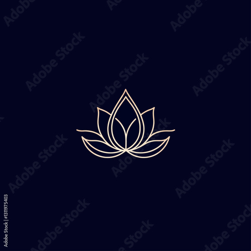 Golden Lotus Flower Outline on Deep Blue Background Serene Spa Aesthetic